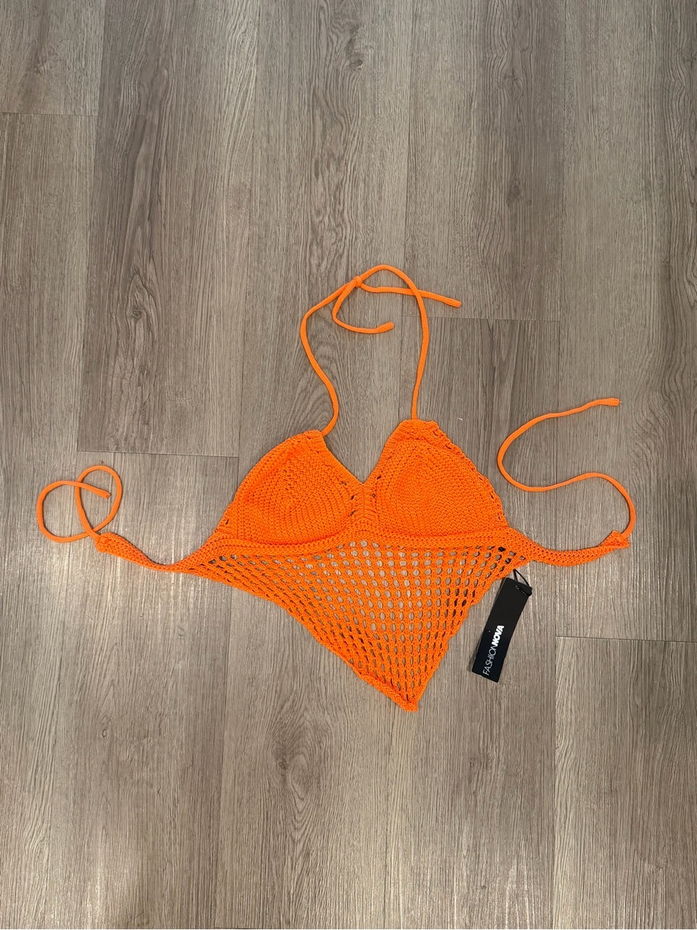 Fashion Nova Orange Crochet Triangle Swim Coverup Top